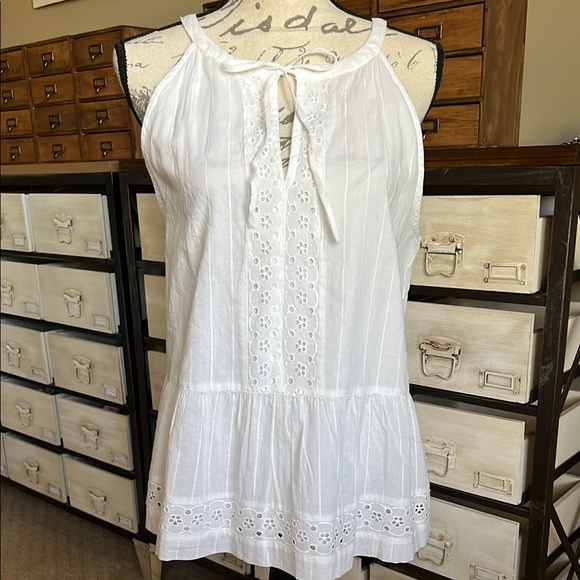 LOFT Tops - NWT Loft White Eyelet Halter Peplum Ruffle Tank